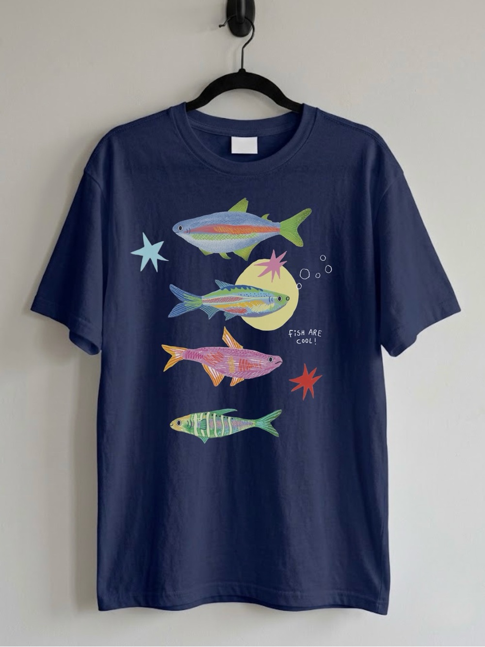 Colorful Fish Are Cool Navy Quirky Art Aesthetic Gildan Reprint Tee
